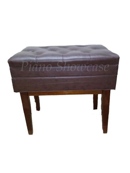 Adjustable Genuine Leather Artist Piano Bench Stool in Mahogany with Music Storage 